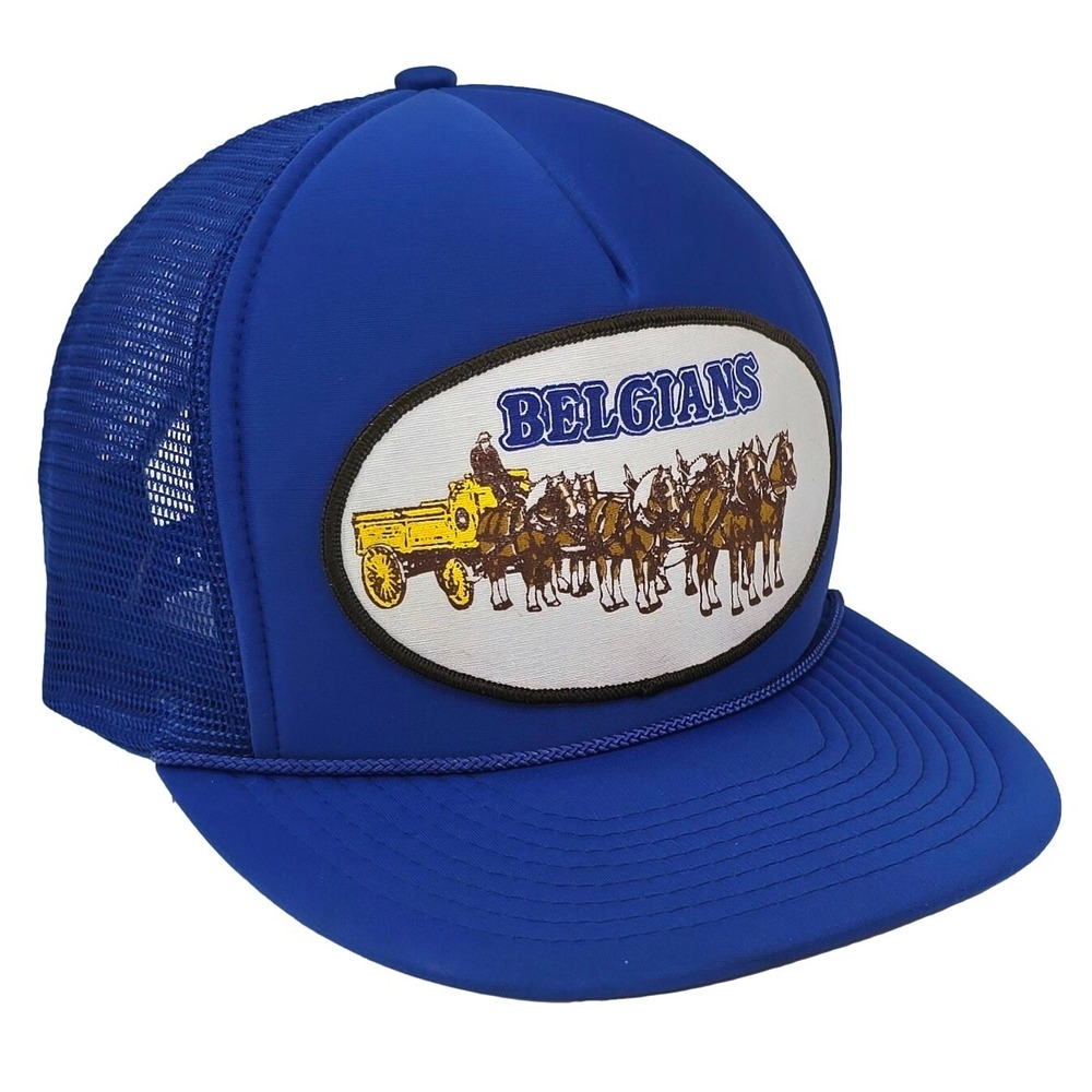 Nissin Cap Belgians Horse Team Trucker Hat Mens OSFA Blue Mesh‎ Snapback Vintage